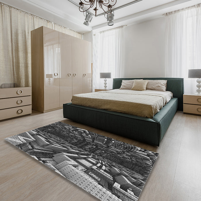 Round Machine Washable Transitional Charcoal Black Rug in a Office, wshpat1353gry