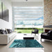 Square Patterned Deep-Sea Blue Rug in a Living Room, pat1353lblu