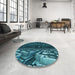 Round Patterned Deep-Sea Blue Rug in a Office, pat1353lblu