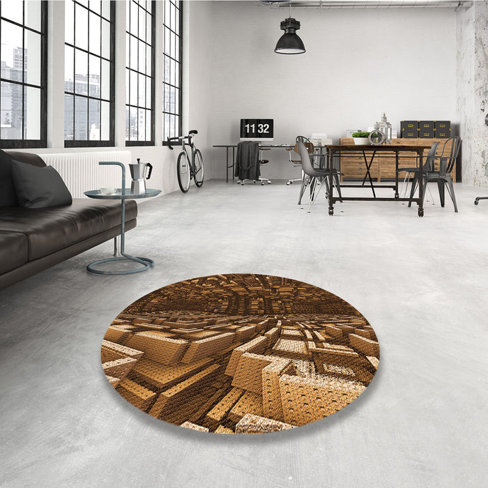 Round Patterned Red Rug in a Office, pat1353org