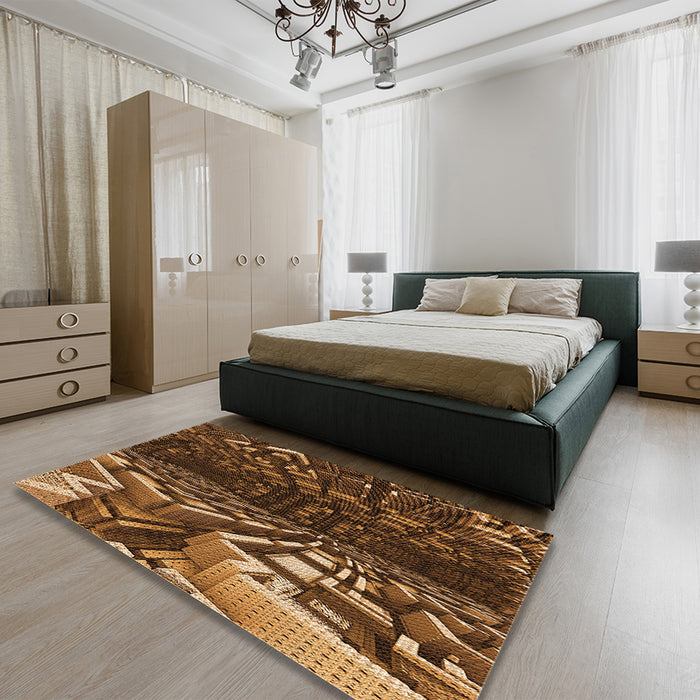 Round Machine Washable Transitional Night Red Rug in a Office, wshpat1353org