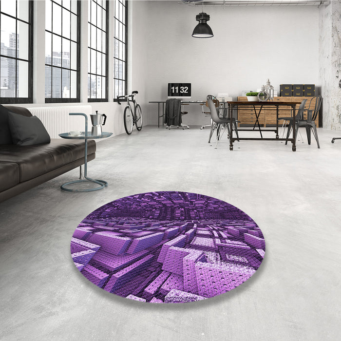 Round Patterned Purple Rug in a Office, pat1353pur