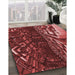 Patterned Dark Red Rug in Family Room, pat1353rd