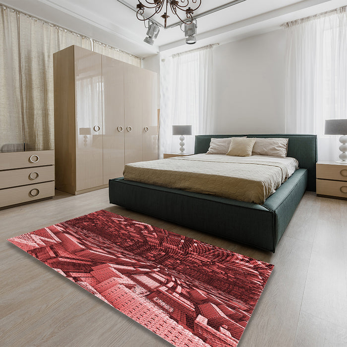 Patterned Dark Red Rug in a Bedroom, pat1353rd