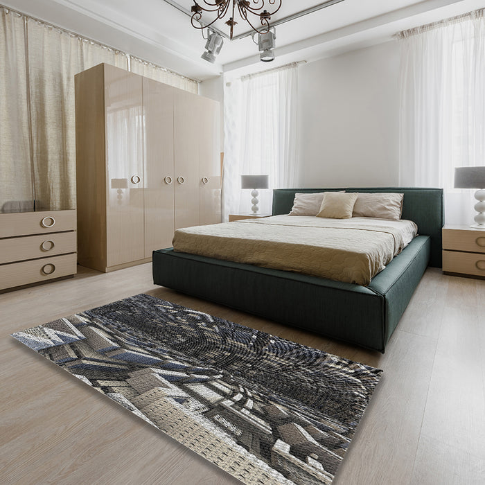 Patterned Mid Gray Novelty Rug in a Bedroom, pat1353