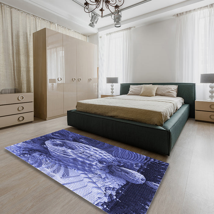 Patterned Sky Blue Rug in a Bedroom, pat1354blu