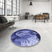 Round Patterned Sky Blue Rug in a Office, pat1354blu