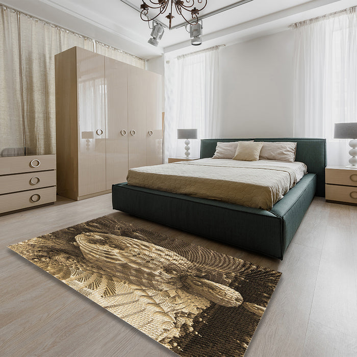 Patterned Peru Brown Rug in a Bedroom, pat1354brn