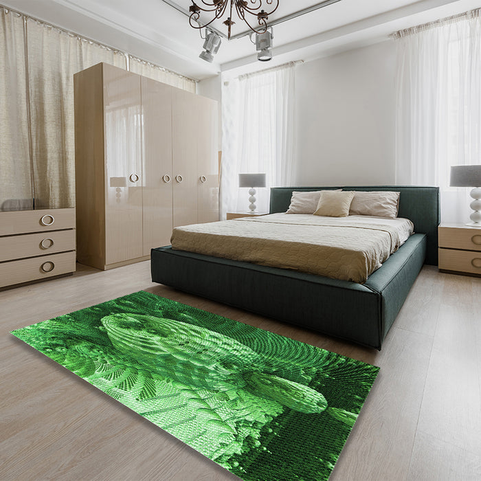Patterned Deep Emerald Green Rug in a Bedroom, pat1354grn