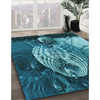 Patterned Medium Teal Green Rug, pat1354lblu