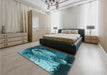 Patterned Medium Teal Green Rug in a Bedroom, pat1354lblu