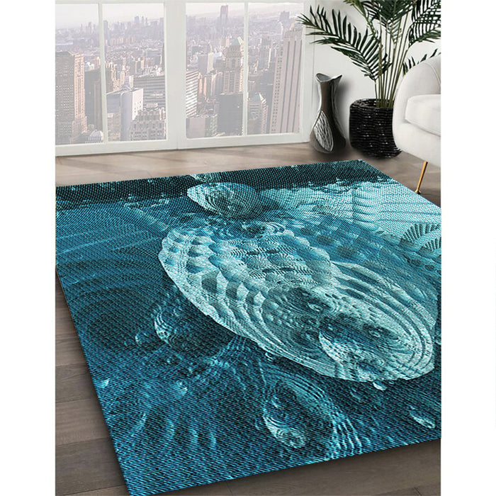 Machine Washable Transitional Medium Teal Green Rug in a Family Room, wshpat1354lblu