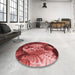 Round Patterned Cranberry Red Rug in a Office, pat1354rd