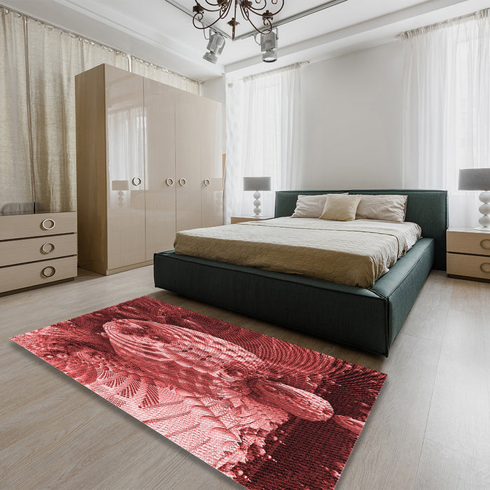 Patterned Cranberry Red Rug in a Bedroom, pat1354rd