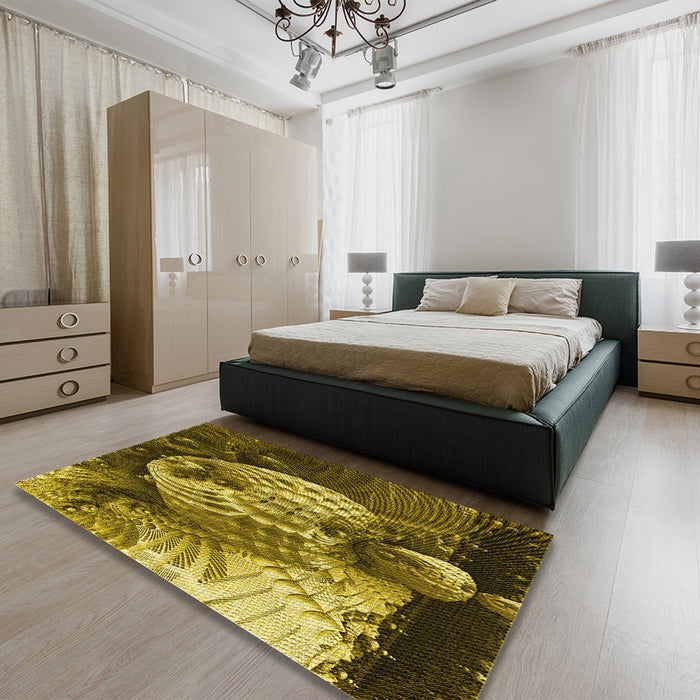 Patterned Orange Gold Rug in a Bedroom, pat1354yw