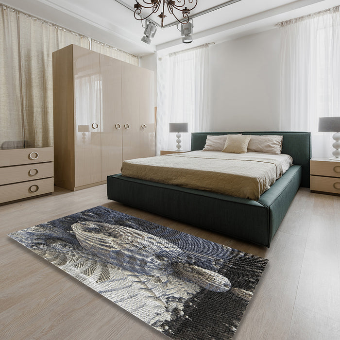 Patterned Dark Gray Novelty Rug in a Bedroom, pat1354