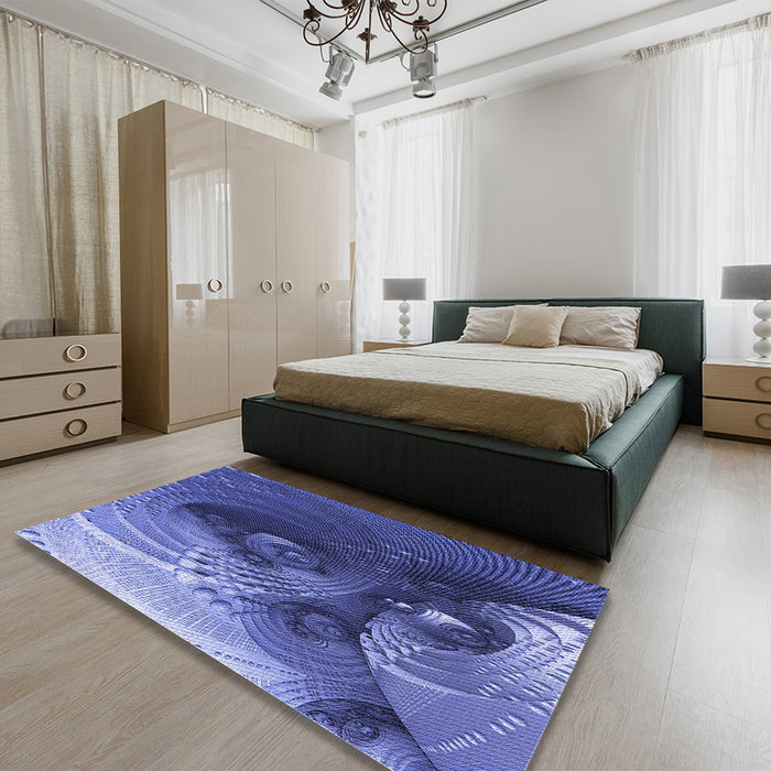 Patterned Sky Blue Rug in a Bedroom, pat1355blu