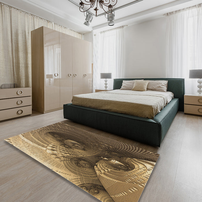 Round Machine Washable Transitional Bronze Brown Rug in a Office, wshpat1355brn