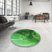 Round Patterned Deep Emerald Green Rug in a Office, pat1355grn