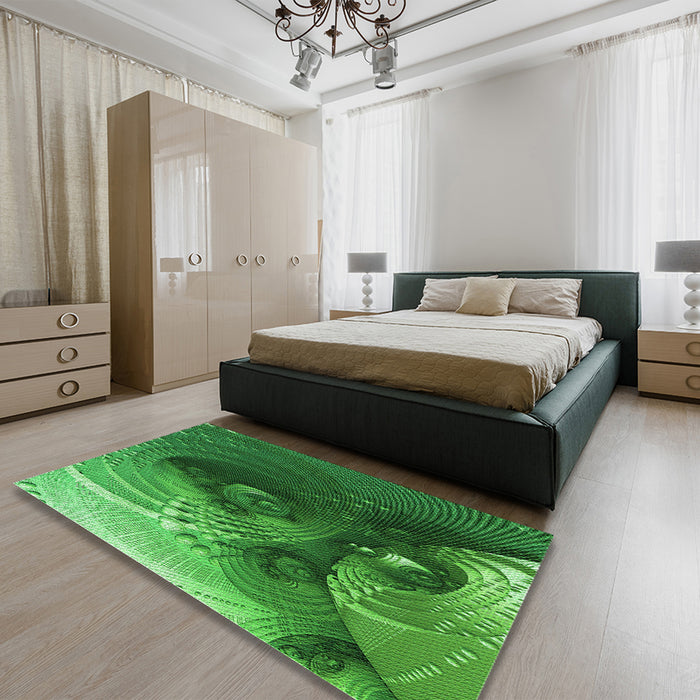 Round Machine Washable Transitional Deep Emerald Green Rug in a Office, wshpat1355grn