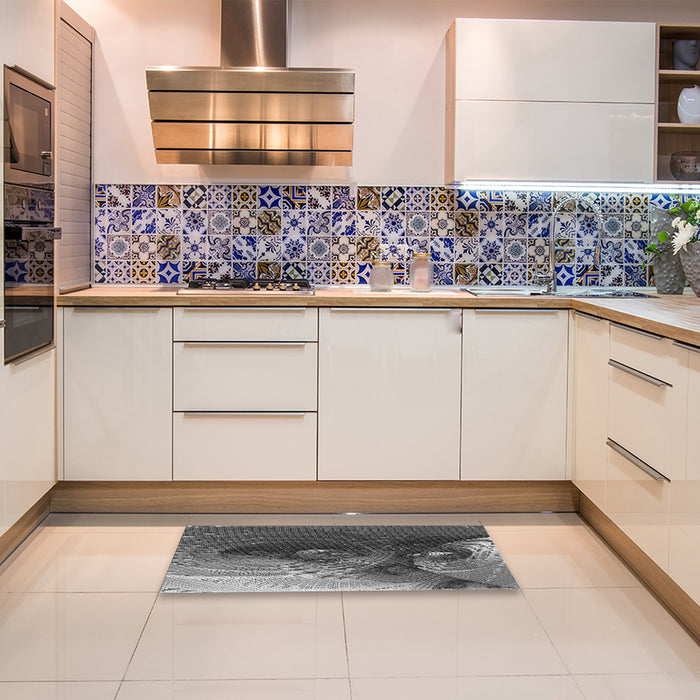 Patterned Black Rug in a Kitchen, pat1355gry
