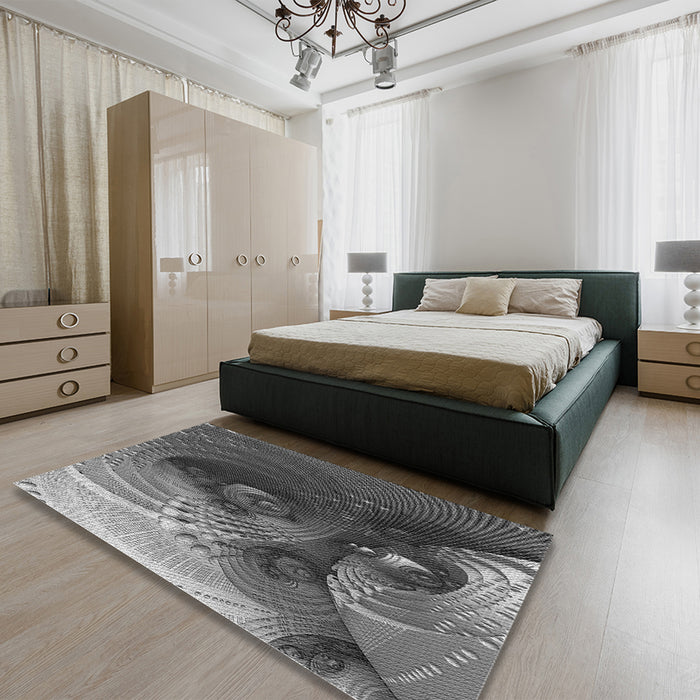 Round Machine Washable Transitional Black Rug in a Office, wshpat1355gry