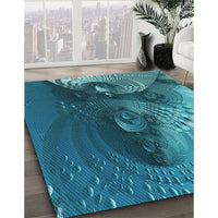 Patterned Teal Green Rug, pat1355lblu