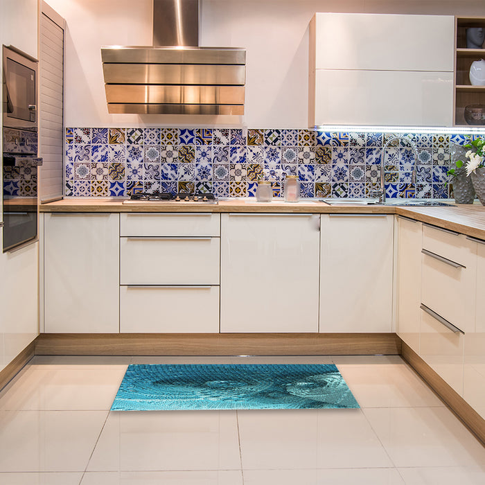 Patterned Teal Green Rug in a Kitchen, pat1355lblu