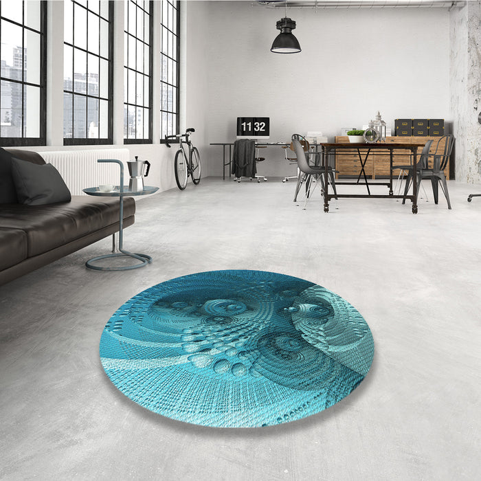 Round Patterned Teal Green Rug in a Office, pat1355lblu