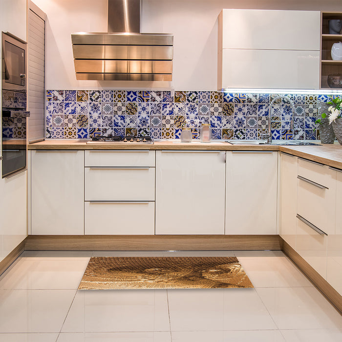 Patterned Red Brown Rug in a Kitchen, pat1355org