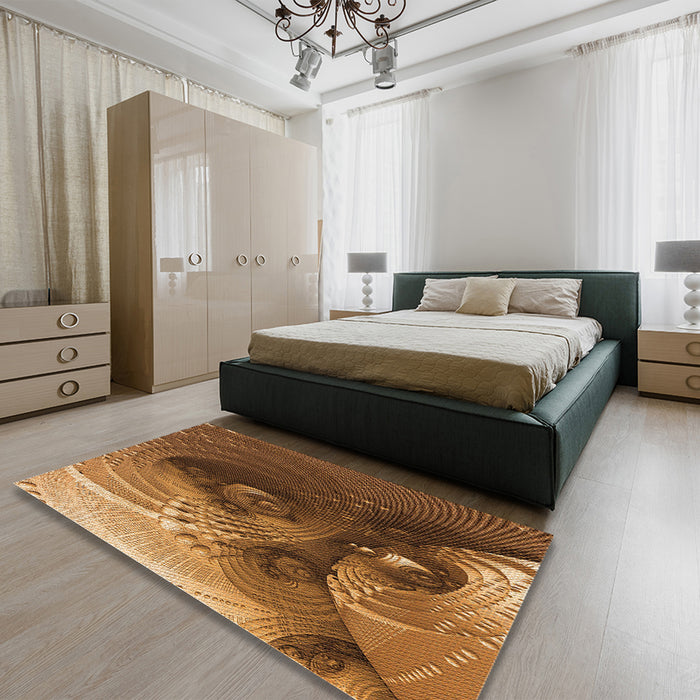 Round Machine Washable Transitional Red Brown Rug in a Office, wshpat1355org