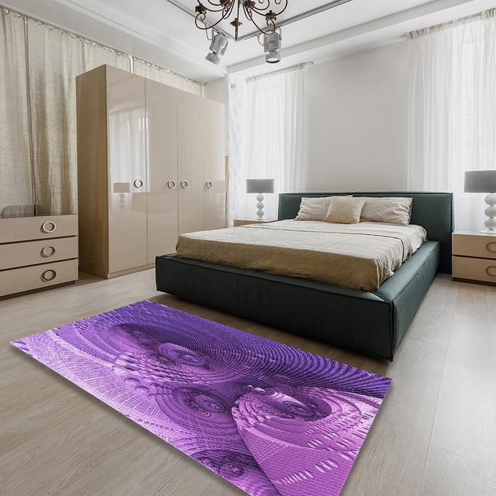 Round Machine Washable Transitional Purple Rug in a Office, wshpat1355pur