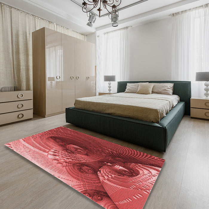 Round Machine Washable Transitional Red Rug in a Office, wshpat1355rd