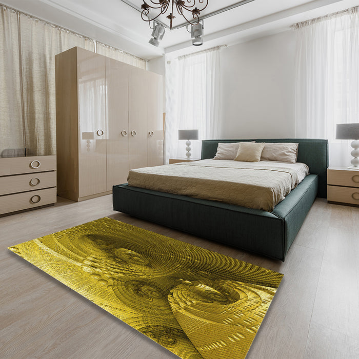 Round Machine Washable Transitional Orange Gold Rug in a Office, wshpat1355yw