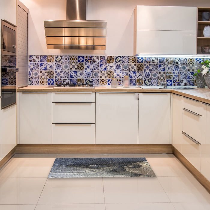 Patterned Dark Gray Novelty Rug in a Kitchen, pat1355