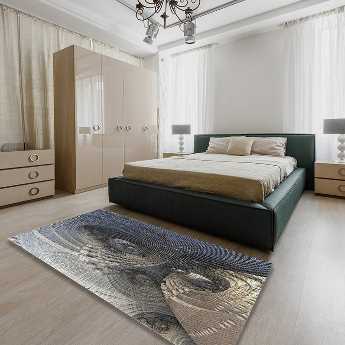 Patterned Dark Gray Novelty Rug in a Bedroom, pat1355