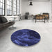 Round Patterned Night Blue Rug in a Office, pat1356blu