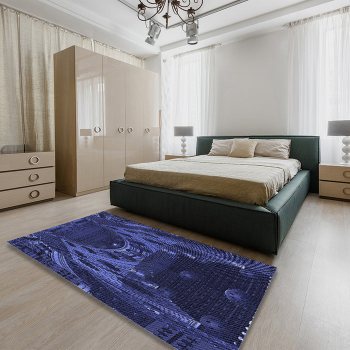 Patterned Night Blue Rug in a Bedroom, pat1356blu