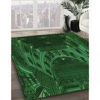 Patterned Dark Forest Green Rug, pat1356grn