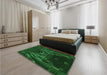 Patterned Dark Forest Green Rug in a Bedroom, pat1356grn