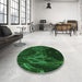 Round Patterned Dark Forest Green Rug in a Office, pat1356grn