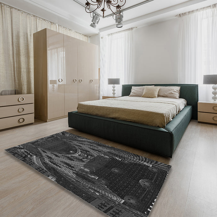 Patterned Carbon Gray Rug in a Bedroom, pat1356gry
