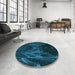 Round Patterned Blue Rug in a Office, pat1356lblu