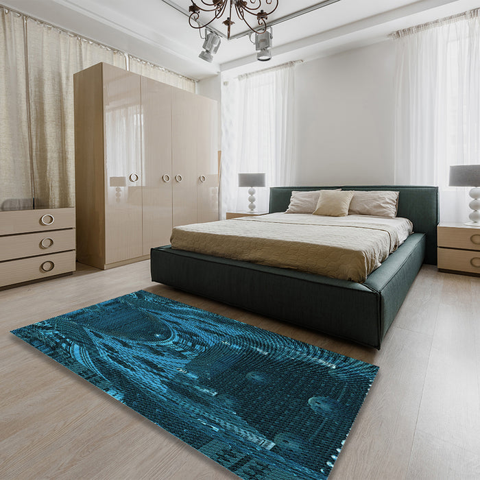 Patterned Blue Rug in a Bedroom, pat1356lblu