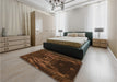 Patterned Mahogany Brown Rug in a Bedroom, pat1356org