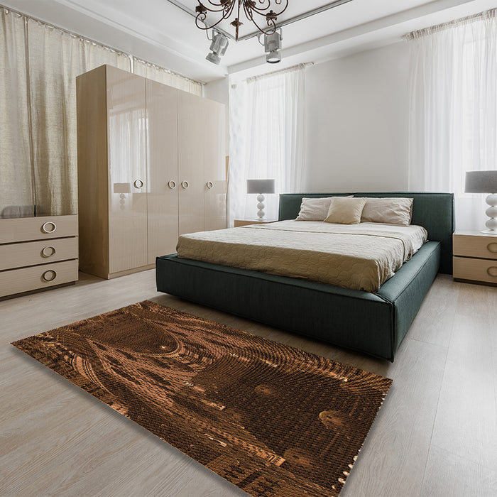 Patterned Mahogany Brown Rug in a Bedroom, pat1356org