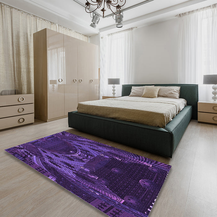 Patterned Midnight Blue Rug in a Bedroom, pat1356pur