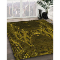 Patterned Dark Yellow Green Rug, pat1356yw