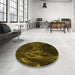 Round Patterned Dark Yellow Green Rug in a Office, pat1356yw