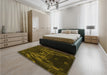 Patterned Dark Yellow Green Rug in a Bedroom, pat1356yw